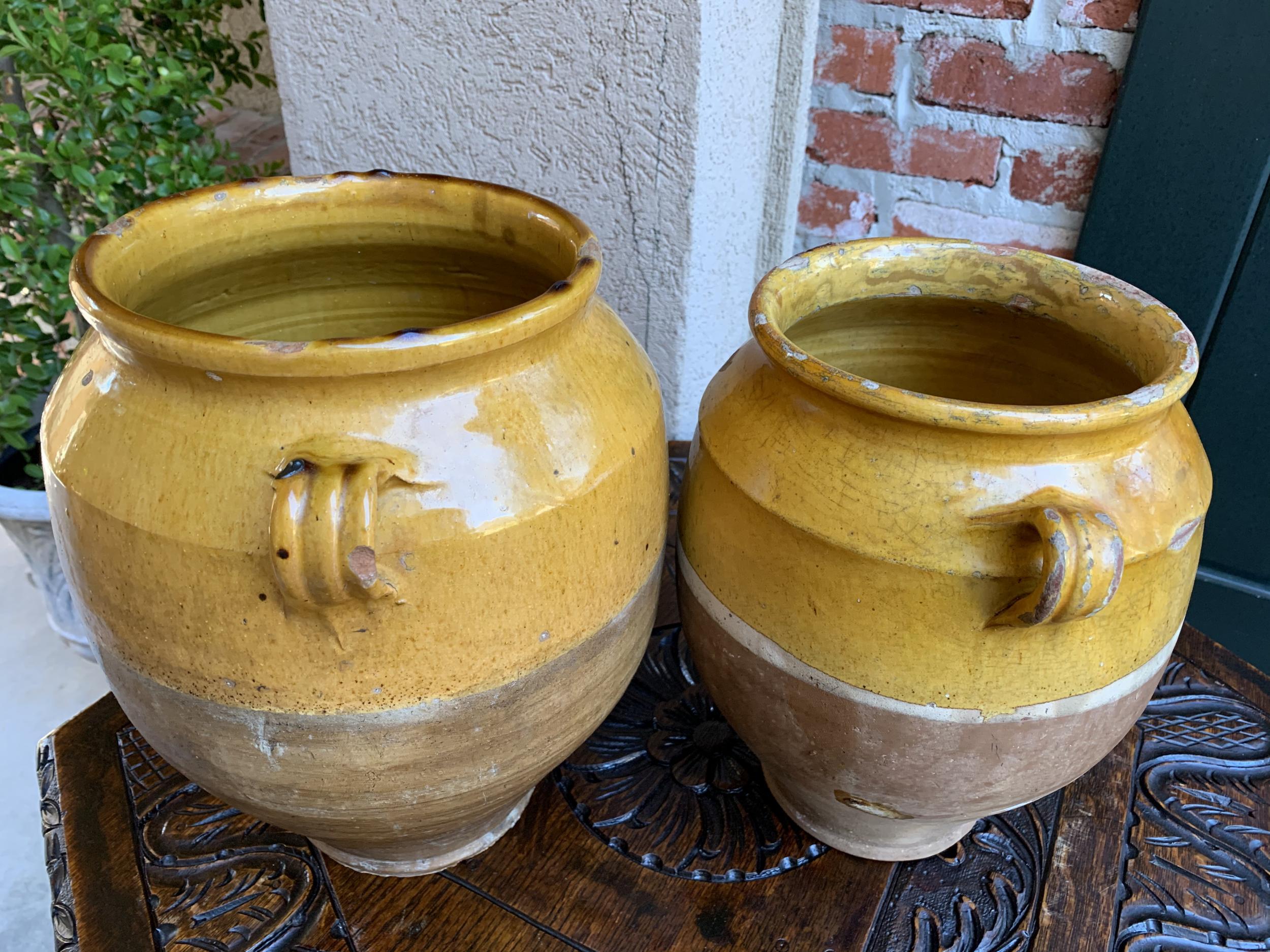 Set of 2 Antique French Confit Pot Yellow Glazed Pottery Provence, 19th Century 5