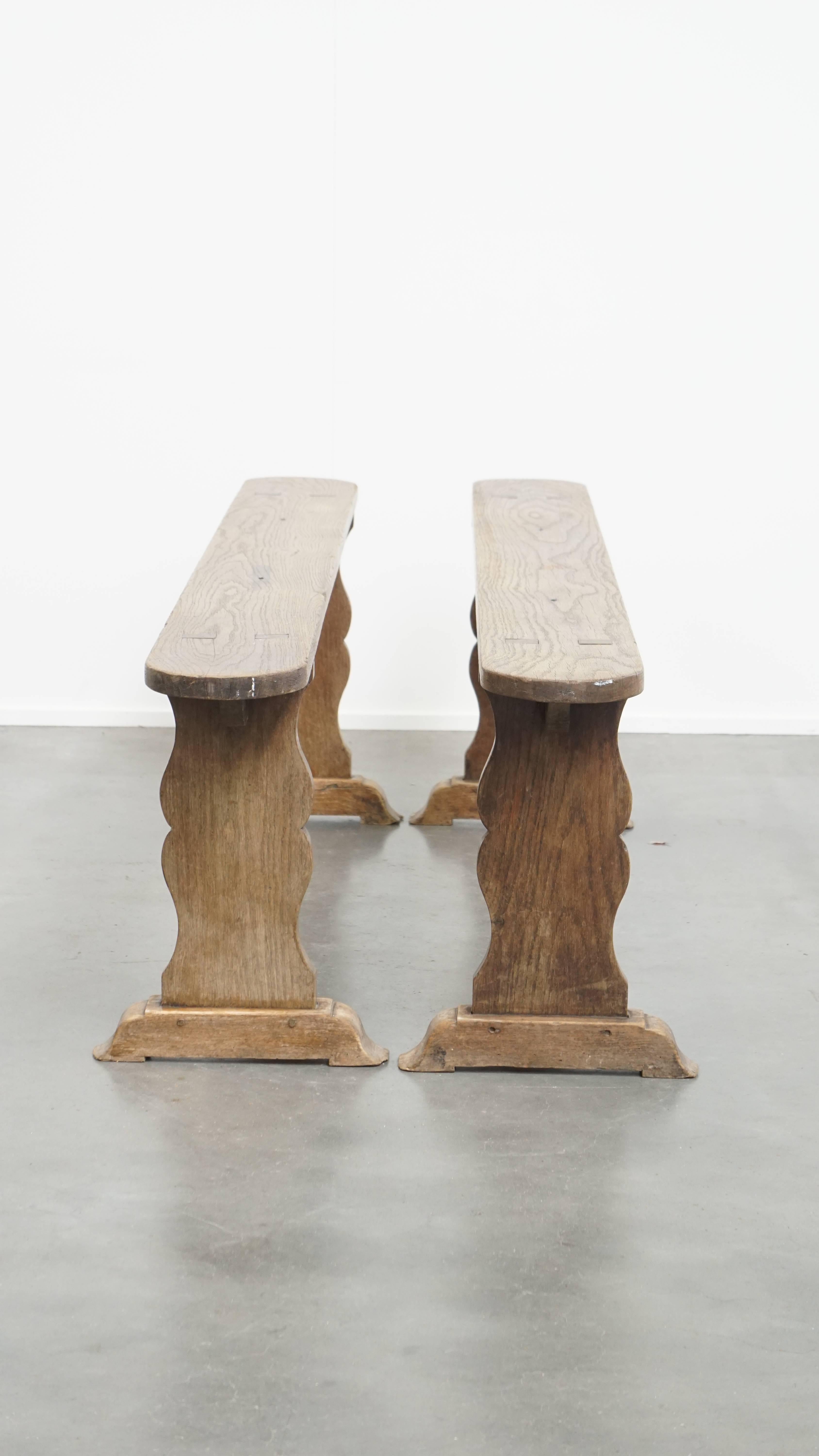 Set of 2 Antique French Hall Benches / Dining Benches In Fair Condition For Sale In Harderwijk, NL