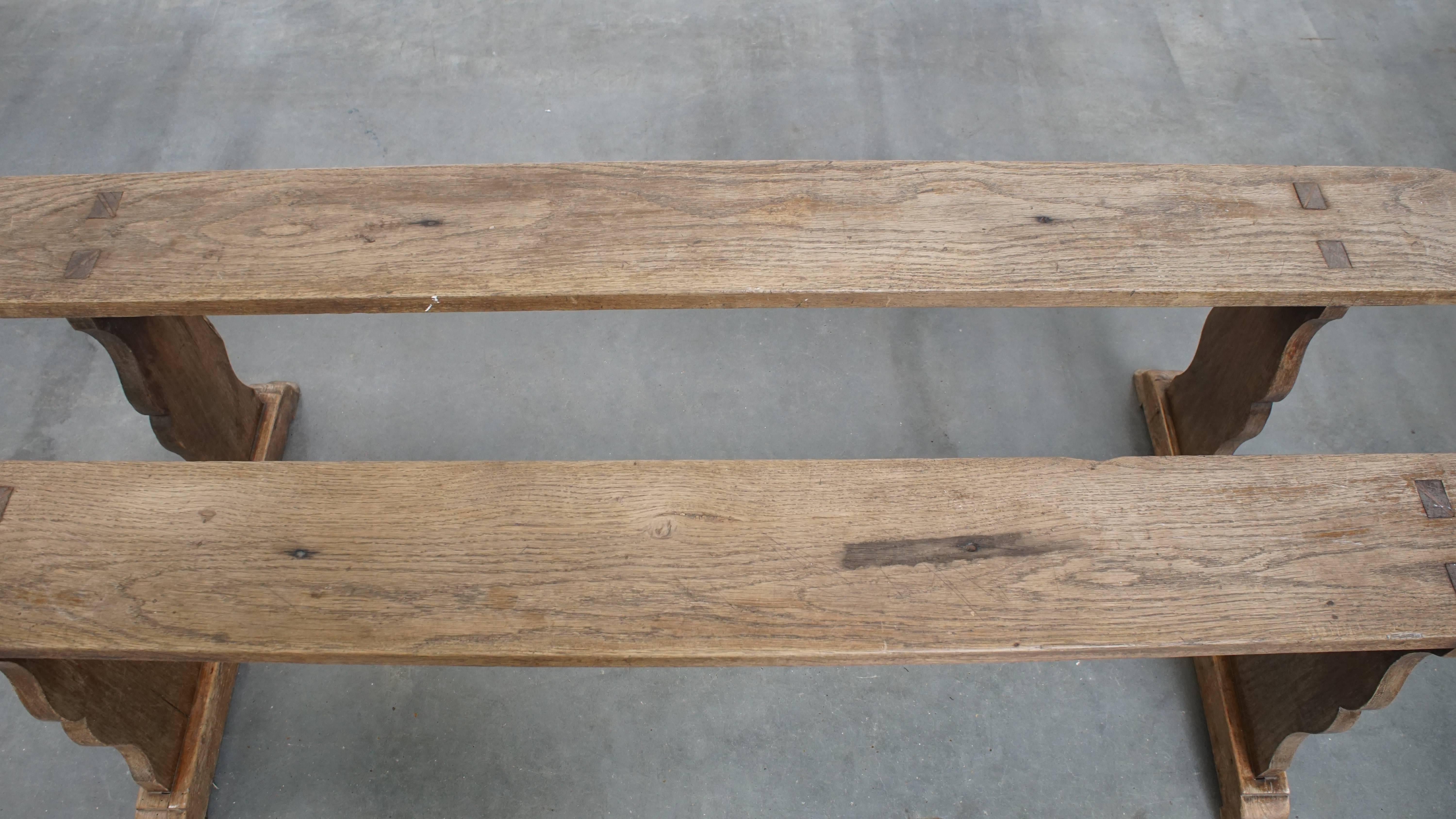 19th Century Set of 2 Antique French Hall Benches / Dining Benches For Sale