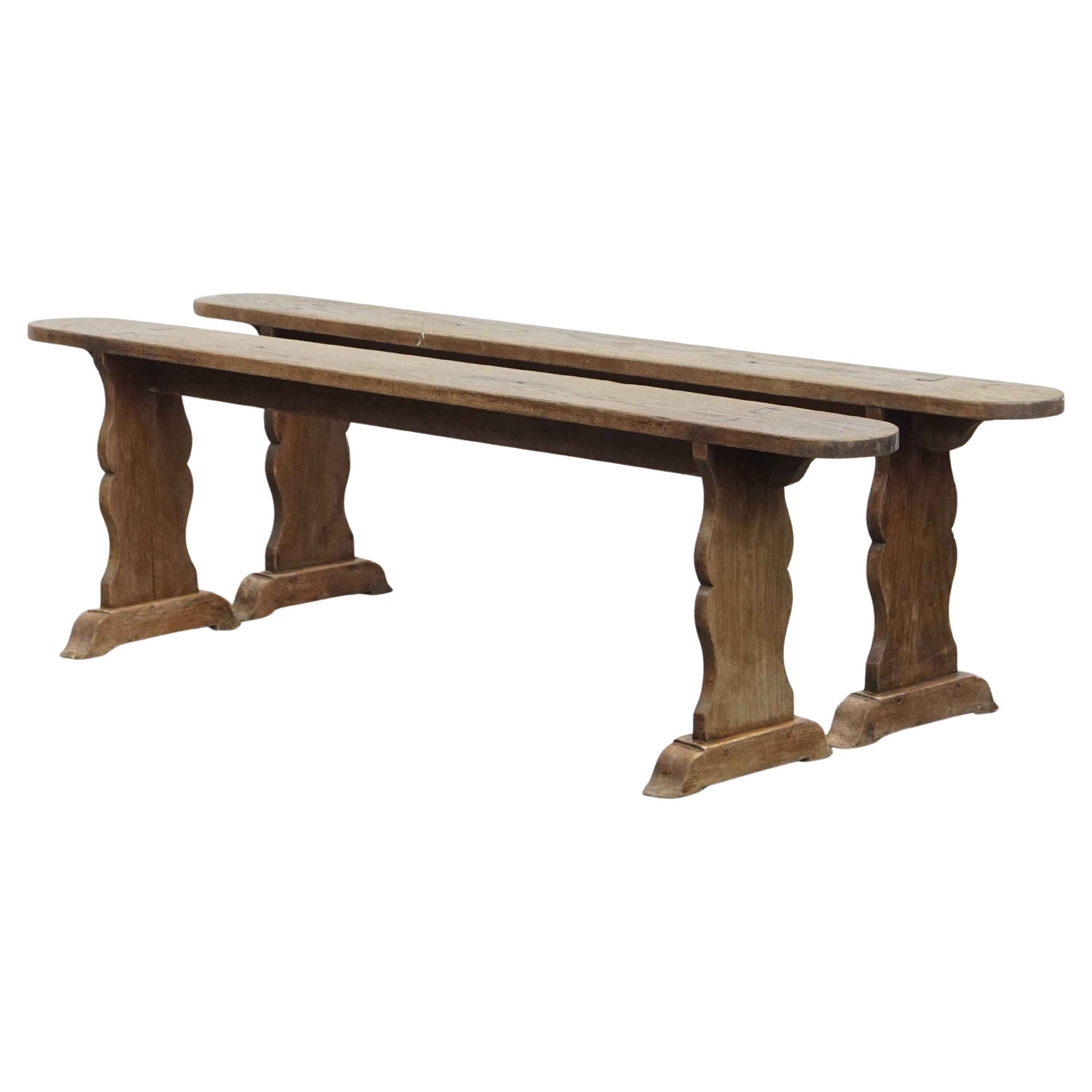 Set of 2 Antique French Hall Benches / Dining Benches For Sale