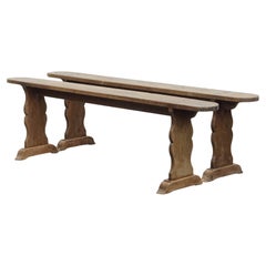 Set of 2 Antique French Hall Benches / Dining Benches