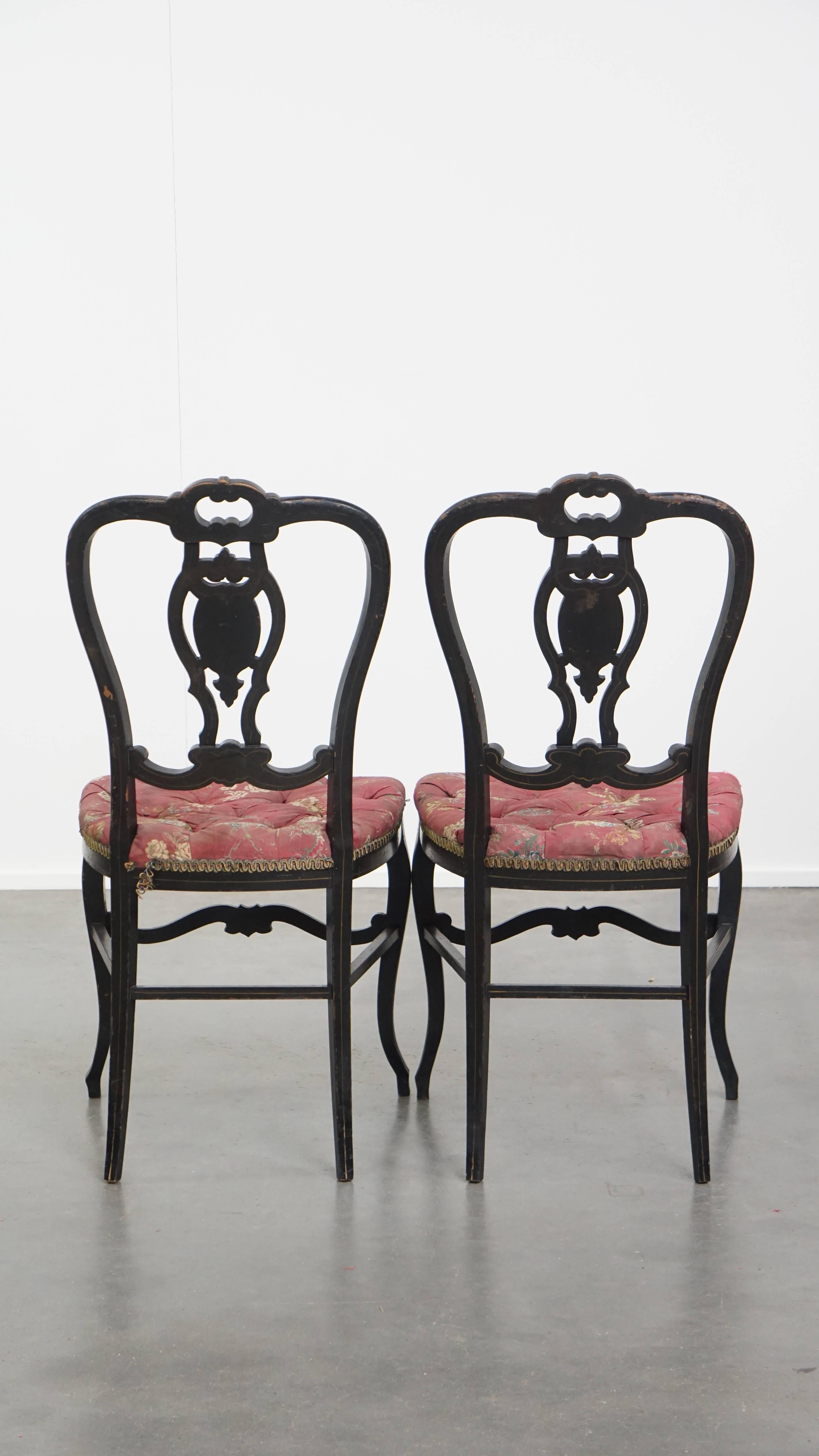 Classical Roman Set of 2 antique French Napoleon III chairs inlaid with mother-of-pearl For Sale