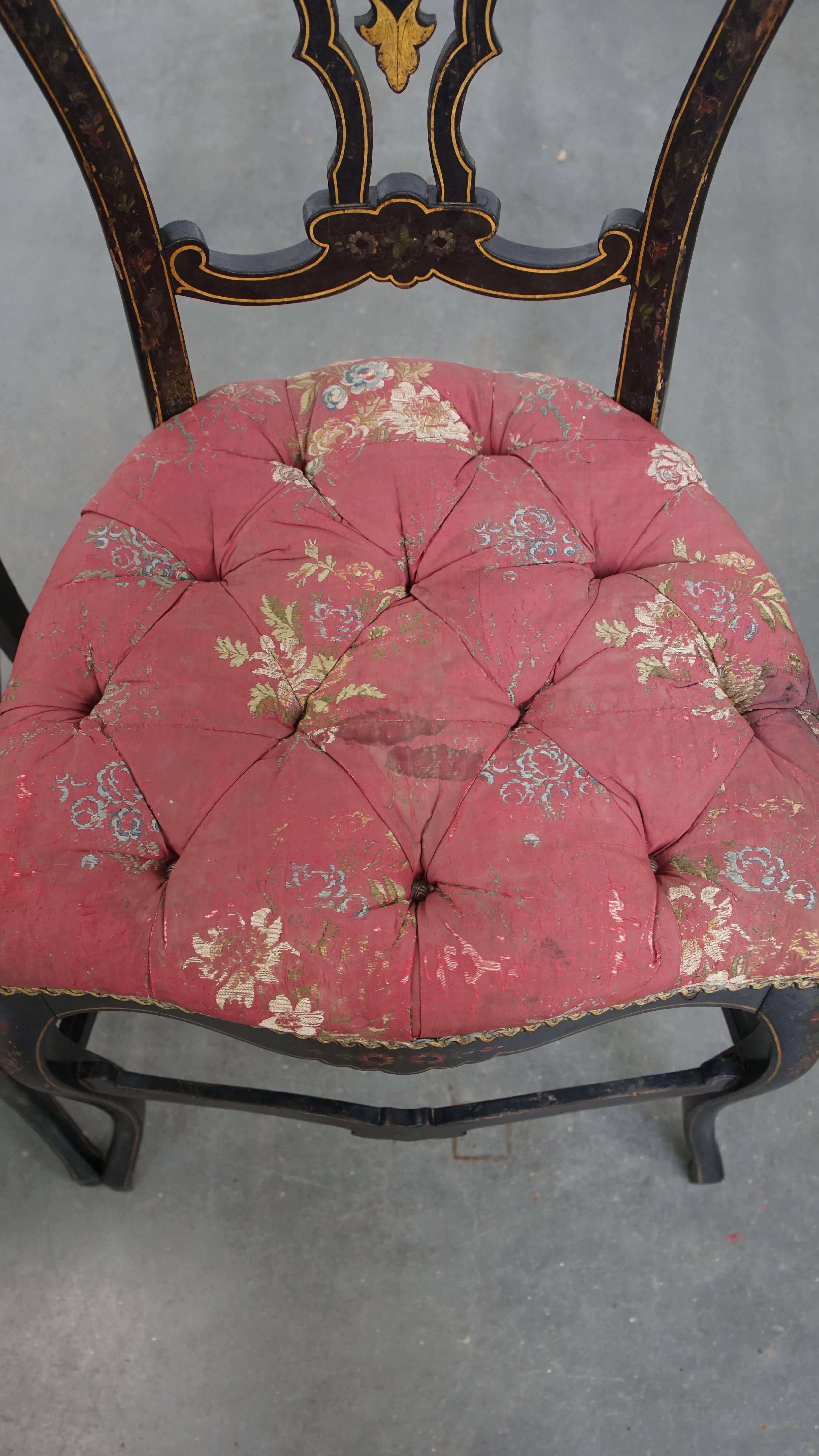 19th Century Set of 2 antique French Napoleon III chairs inlaid with mother-of-pearl For Sale
