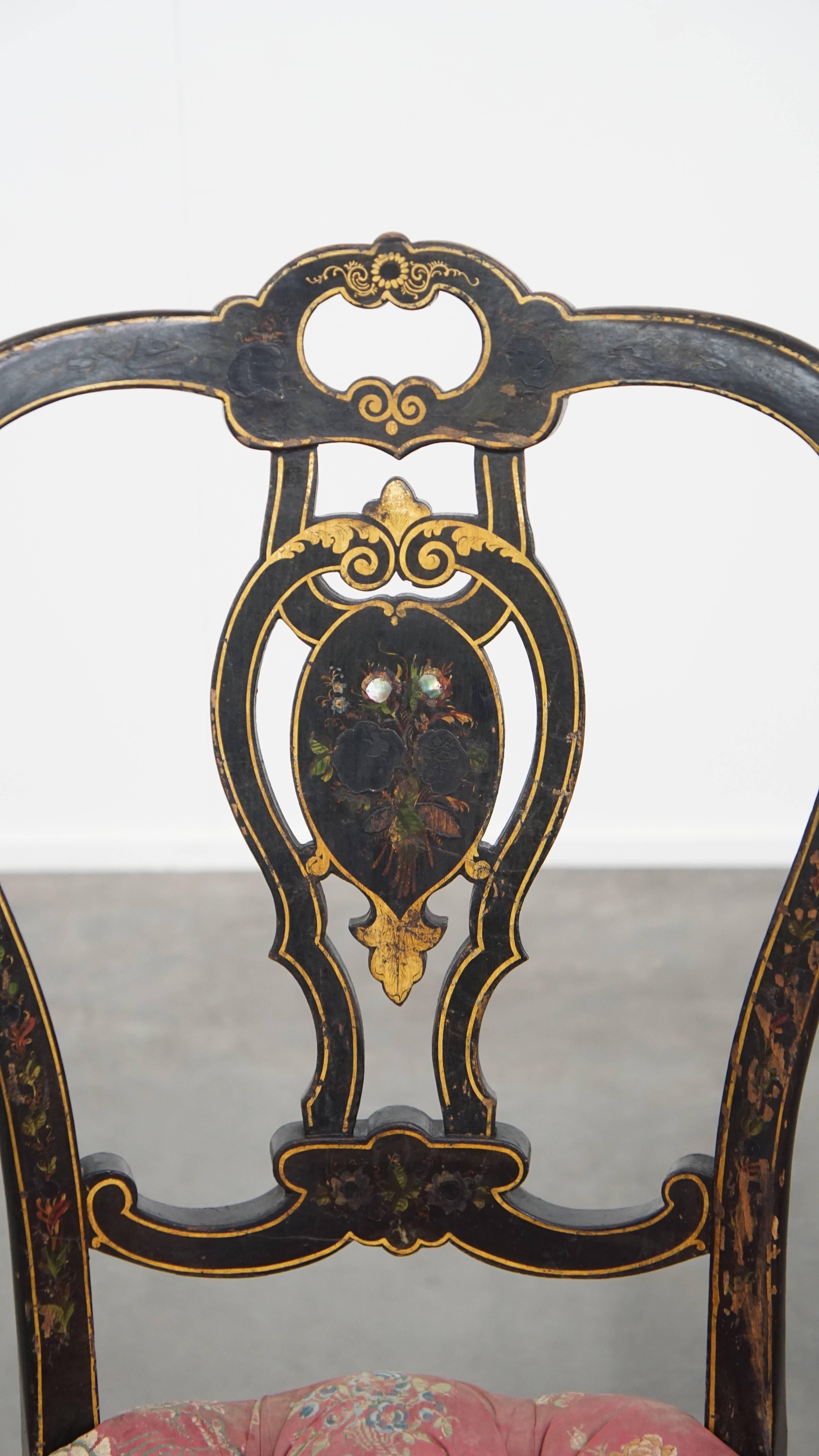 Mother-of-Pearl Set of 2 antique French Napoleon III chairs inlaid with mother-of-pearl For Sale