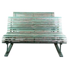 Ensemble de 2 bancs de parc français anciens peints en couleur verdâtre des années 1930