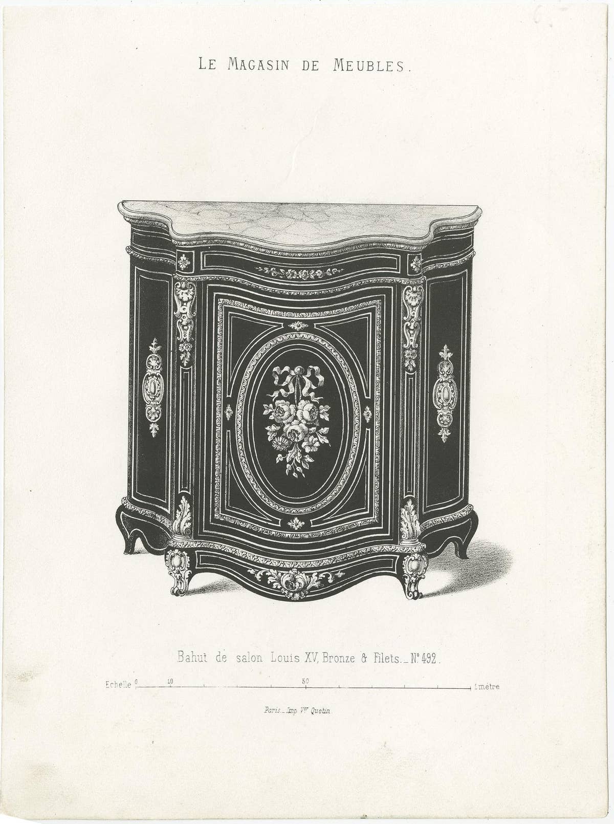 Set of 2 Antique Furniture Prints of a Vitrine and Bahut by Quetin, 'circa 1860'