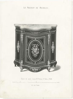 Set of 2 Antique Furniture Prints of a Vitrine and Bahut by Quetin, 'circa 1860'