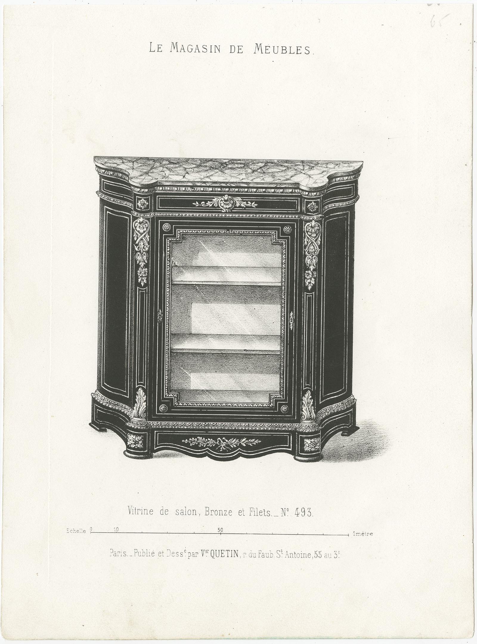 Ensemble de 2 estampes de meubles anciens d'une vitrine et d'un Bahut par Quetin, vers 1860 Bon état - En vente à Langweer, NL