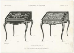 Set von 2 antiken Möbeldrucken von Damen Schreibtischen von Quetin, um 1860