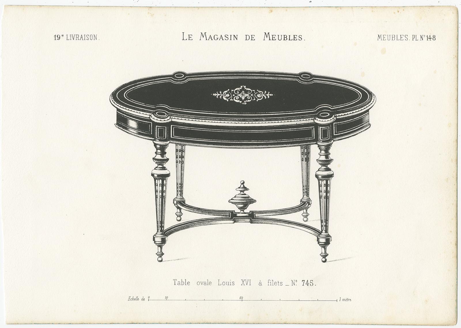 Ensemble de deux gravures de meubles anciens représentant diverses tables. Ces tirages proviennent de l'ouvrage 