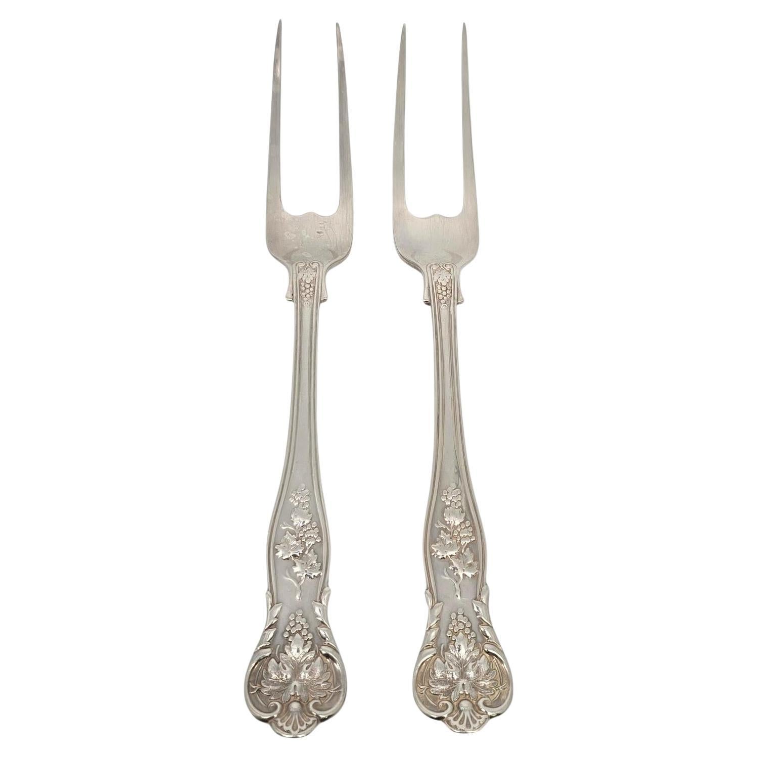 Set of 2 Antique George Adams Chawner & Co Sterling Silver Meat Forks Mono 19934