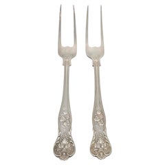 Set of 2 Antique George Adams Chawner & Co Sterling Silver Meat Forks Mono 19934