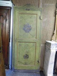 Set of 2 Antique Green Painted Doors Complete with Frame, 18th Century, Italy