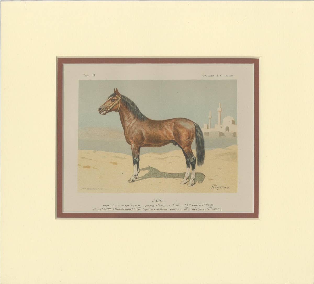 Set of 2 Antique Horse Prints by Simonov