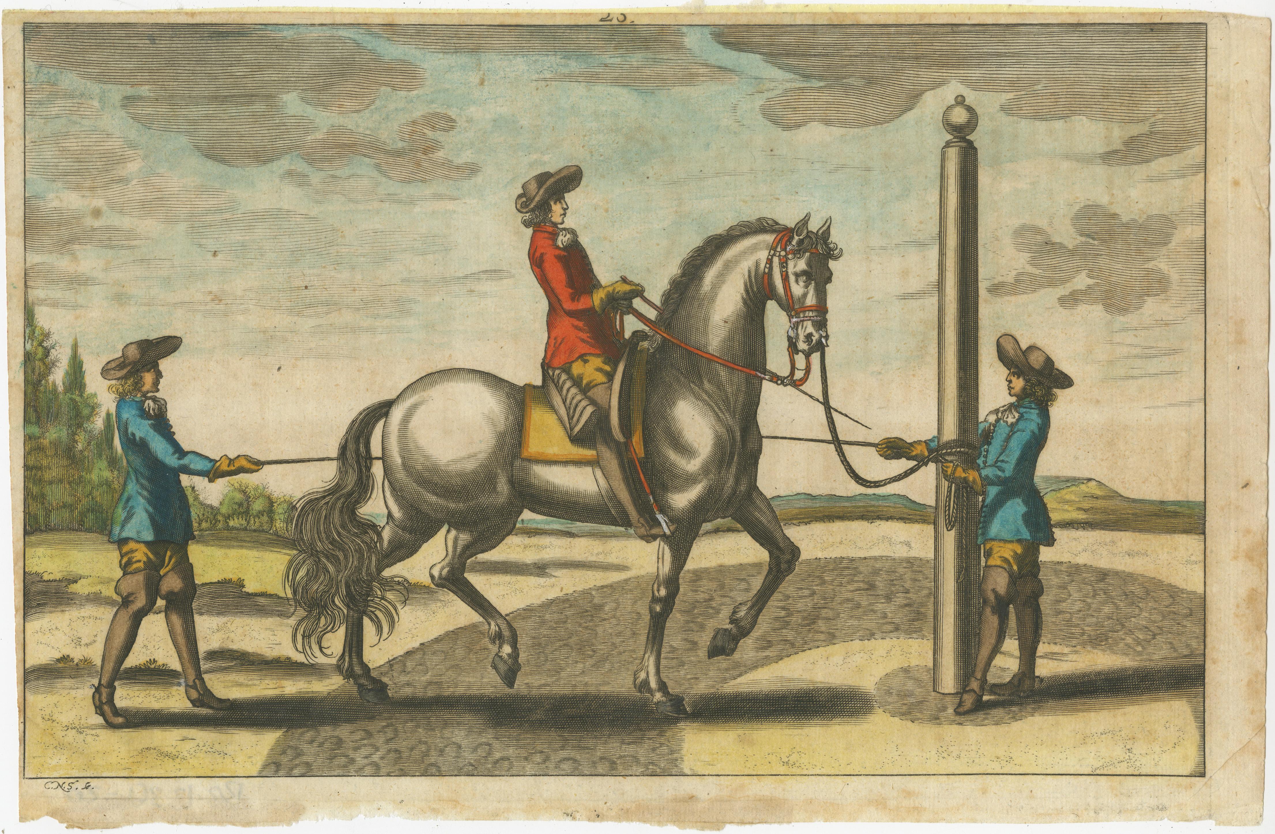 Ensemble de 2 gravures anciennes d'équitation. Publié vers 1680. 