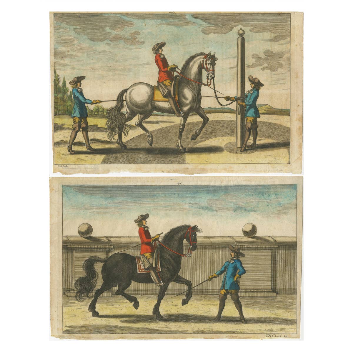 Set of 2 Antique Horse Riding Prints, c.1680