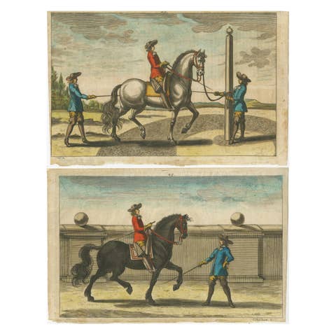 Set of 2 Antique Horse Riding Prints, c.1680