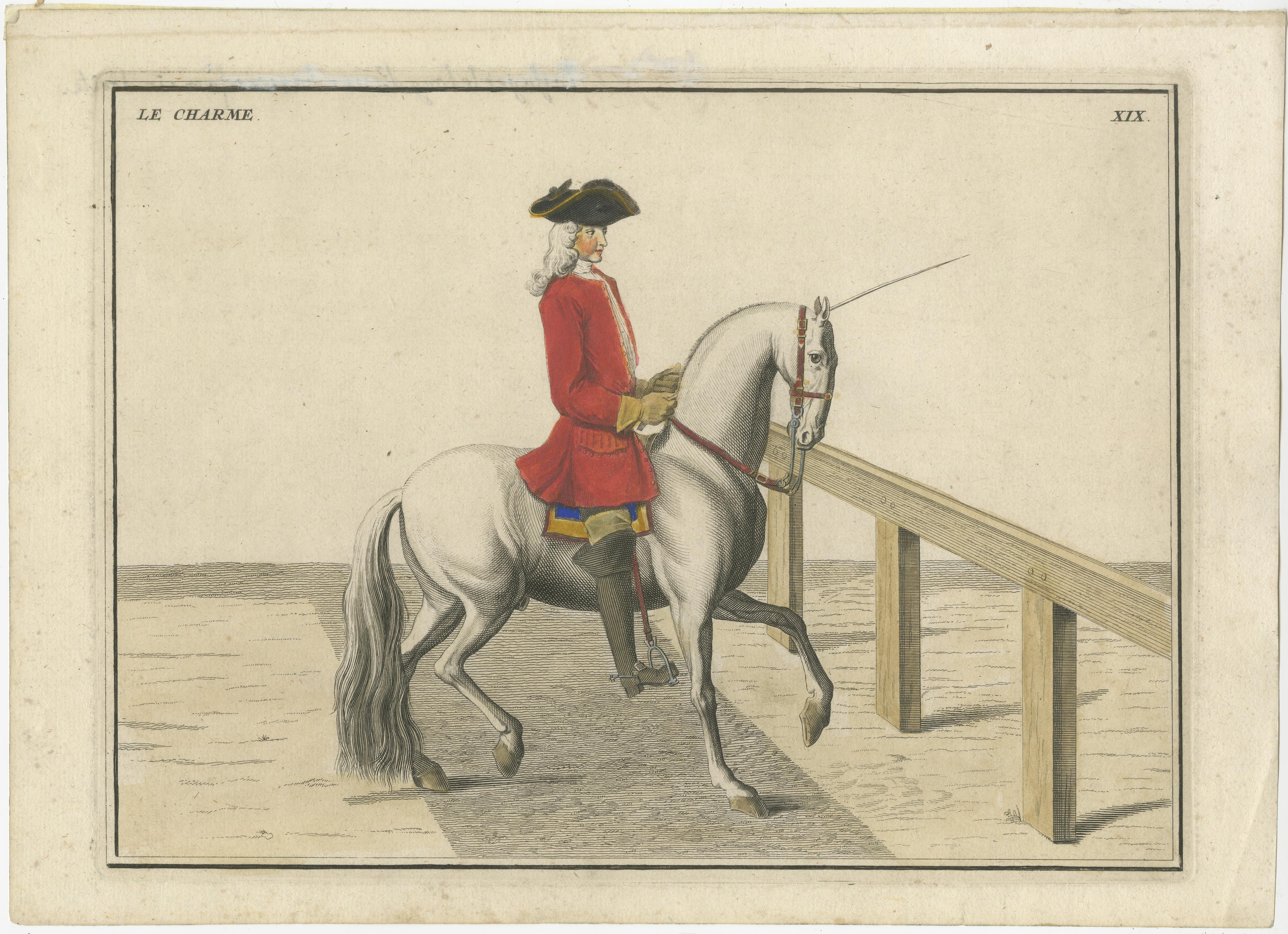 Set of 2 antique horse riding prints. These prints originate from 'Description Du Manége Moderne : Dans Sa Perfection, Expliqué par des Lecons necessaires, et representé par des Figures exacates, depuis l'Assiette de l'homme à Cheval, jusquà