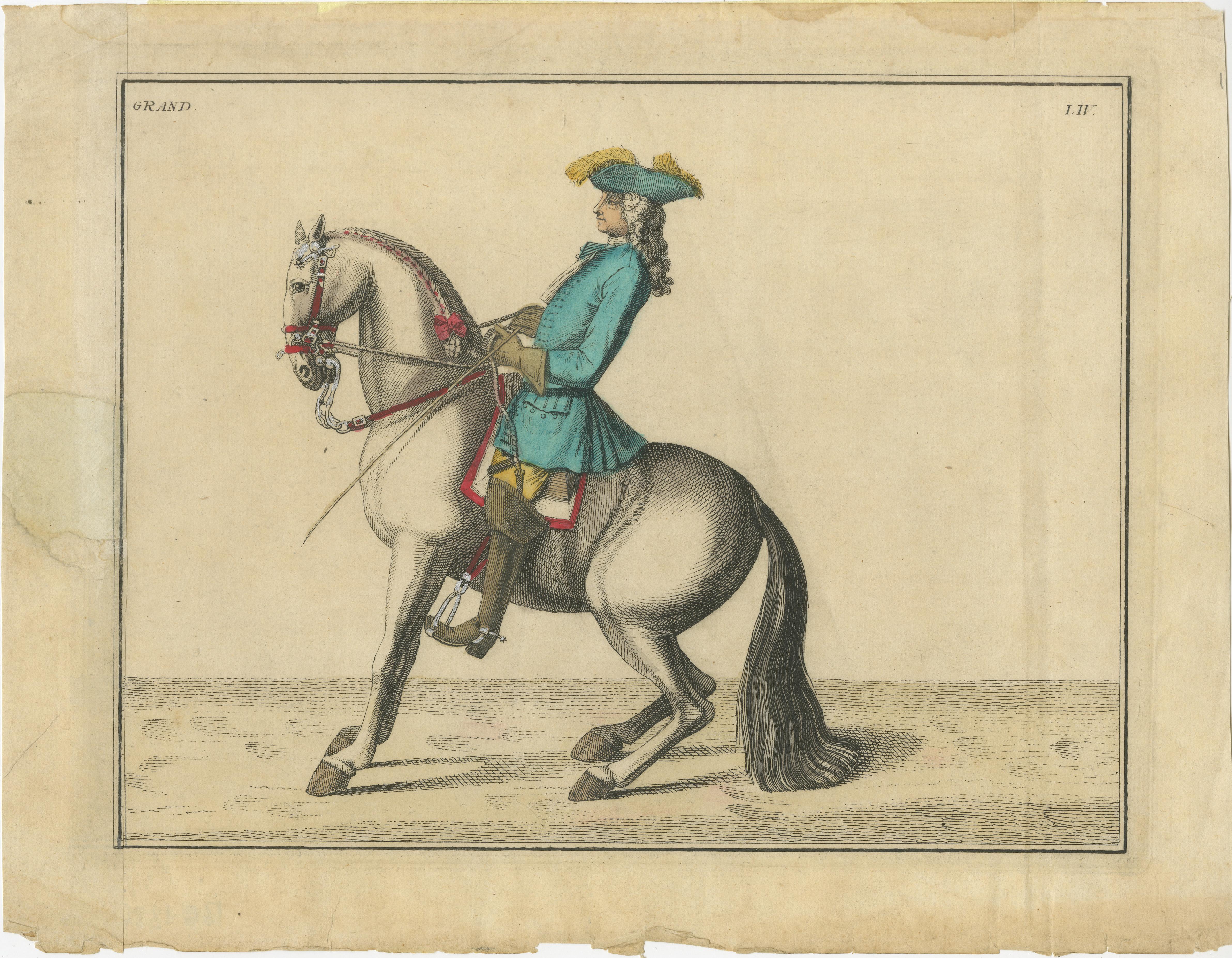 Set of 2 Antique Horse Riding Prints:  Le Hardi & Grand In Fair Condition For Sale In Langweer, NL