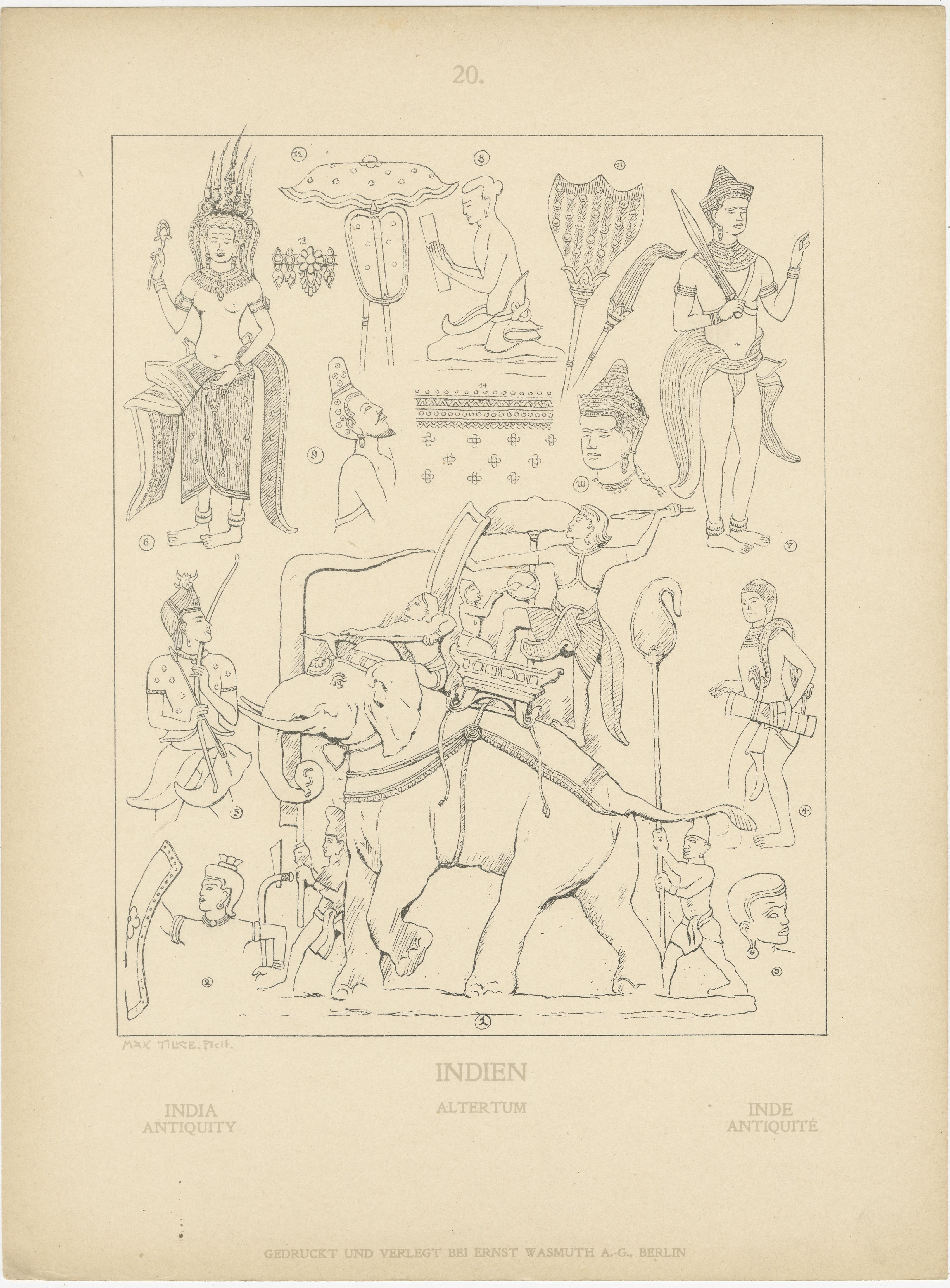 Satz von 2 antiken indischen Trachten- und Kulturtellern von Max Tilke, um 1900 im Zustand „Gut“ im Angebot in Langweer, NL