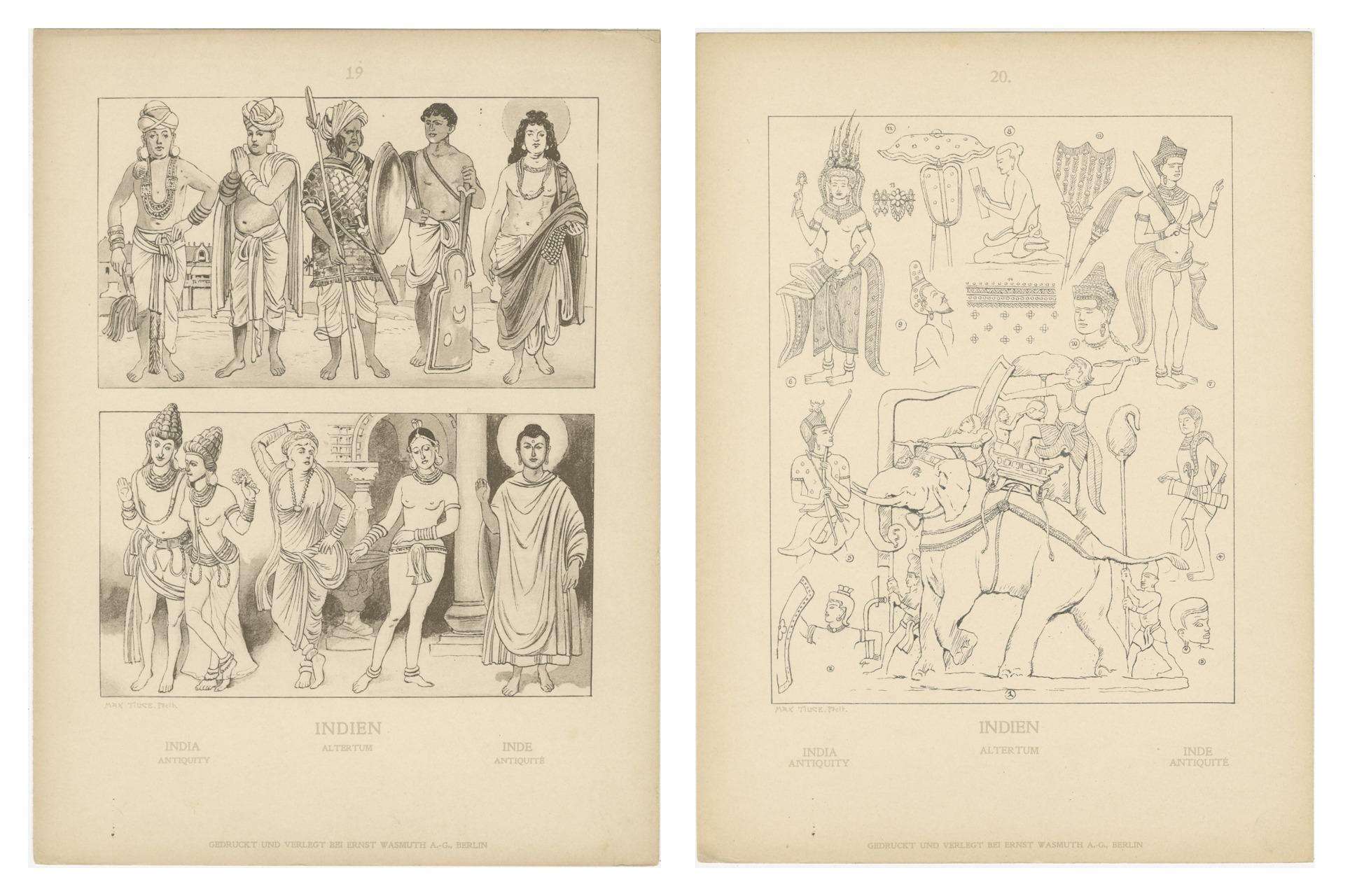 Satz von 2 antiken indischen Trachten- und Kulturtellern von Max Tilke, um 1900 (Frühes 20. Jahrhundert) im Angebot