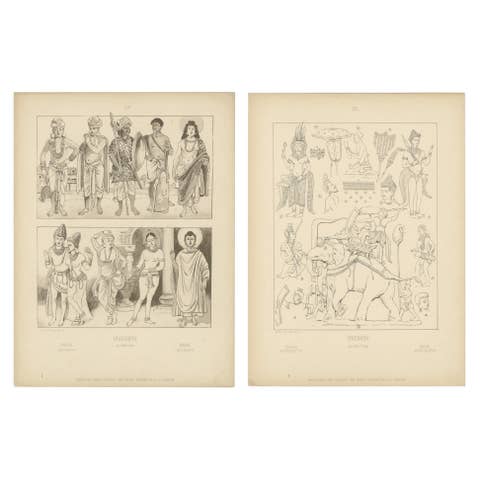 Set of 2 Antique India Costume and Cultural Plates by Max Tilke, c.1900