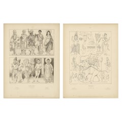 Set of 2 Antique India Costume and Cultural Plates by Max Tilke, c.1900