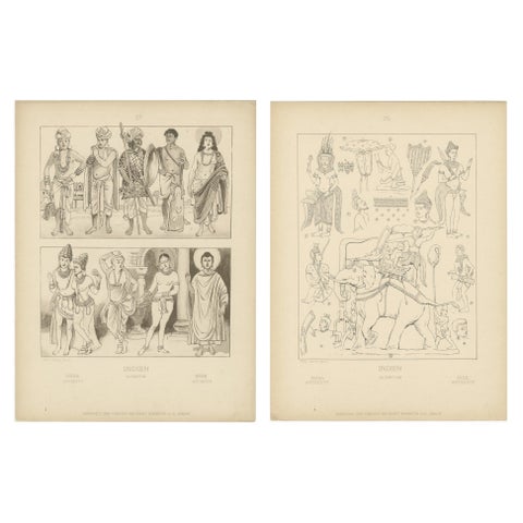 Set of 2 Antique India Costume and Cultural Plates by Max Tilke, c.1900