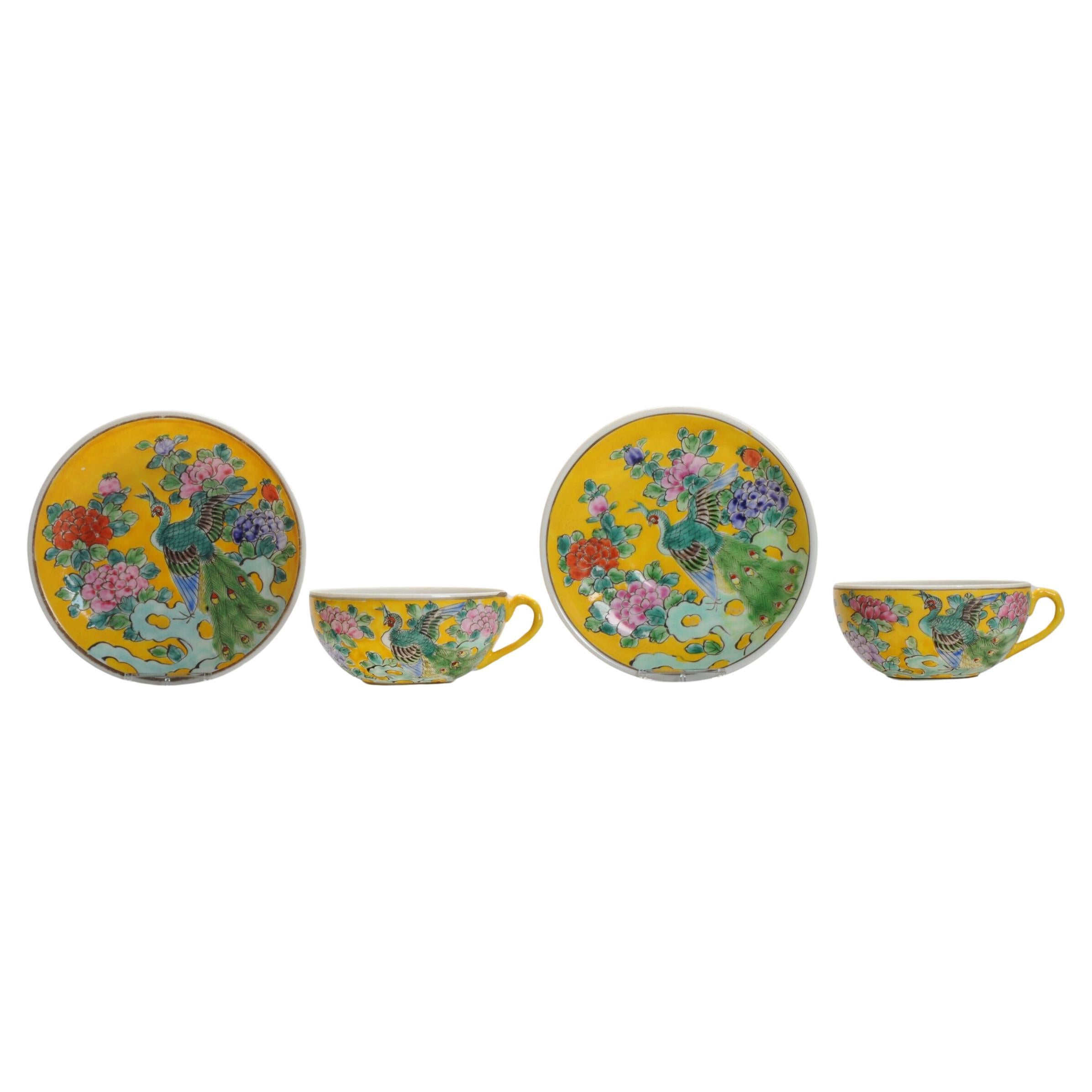 Lot de 2 bols à thé anciens en porcelaine japonaise coquille d'oeuf Rare Black Ground Marked