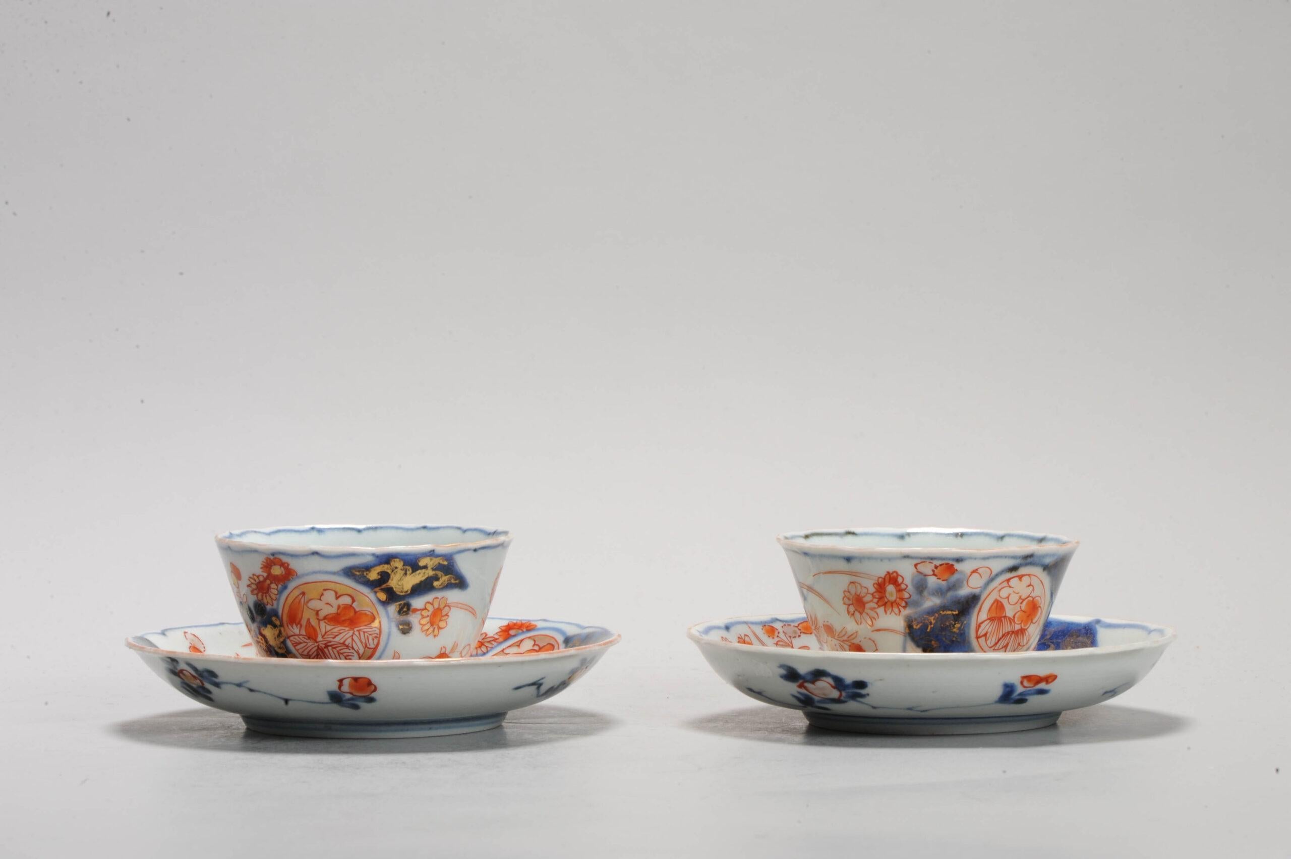 Set of 2 Antique Japanese Porcelain Tea Bowl Floral Bird Imari, c. 1700 In Good Condition For Sale In Amsterdam, Noord Holland