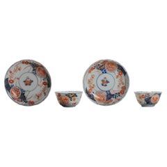 Set of 2 Antique Japanese Porcelain Tea Bowl Floral Bird Imari, c. 1700