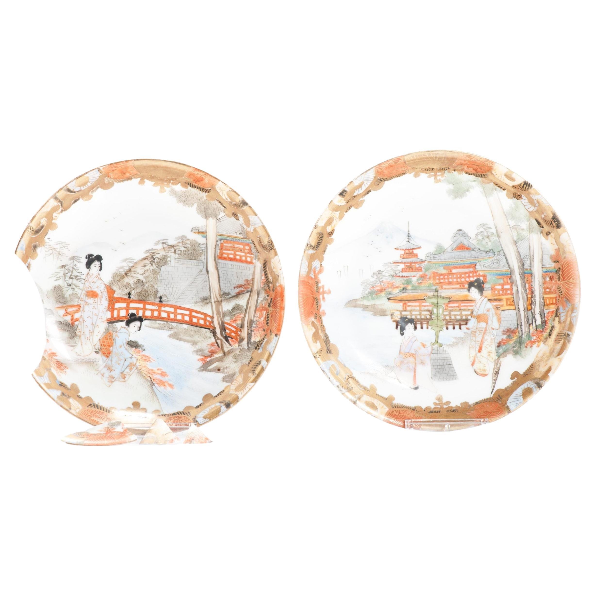 Set von 2 antiken japanischen Settwo Kutani-Porzellantellern mit Eierschalen aus Porzellan, 19./20. Jahrhundert.