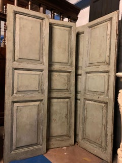 Set of 2 Antique Lacquered Double-Leaf Doors, Powder Blue, 19th Century Italy