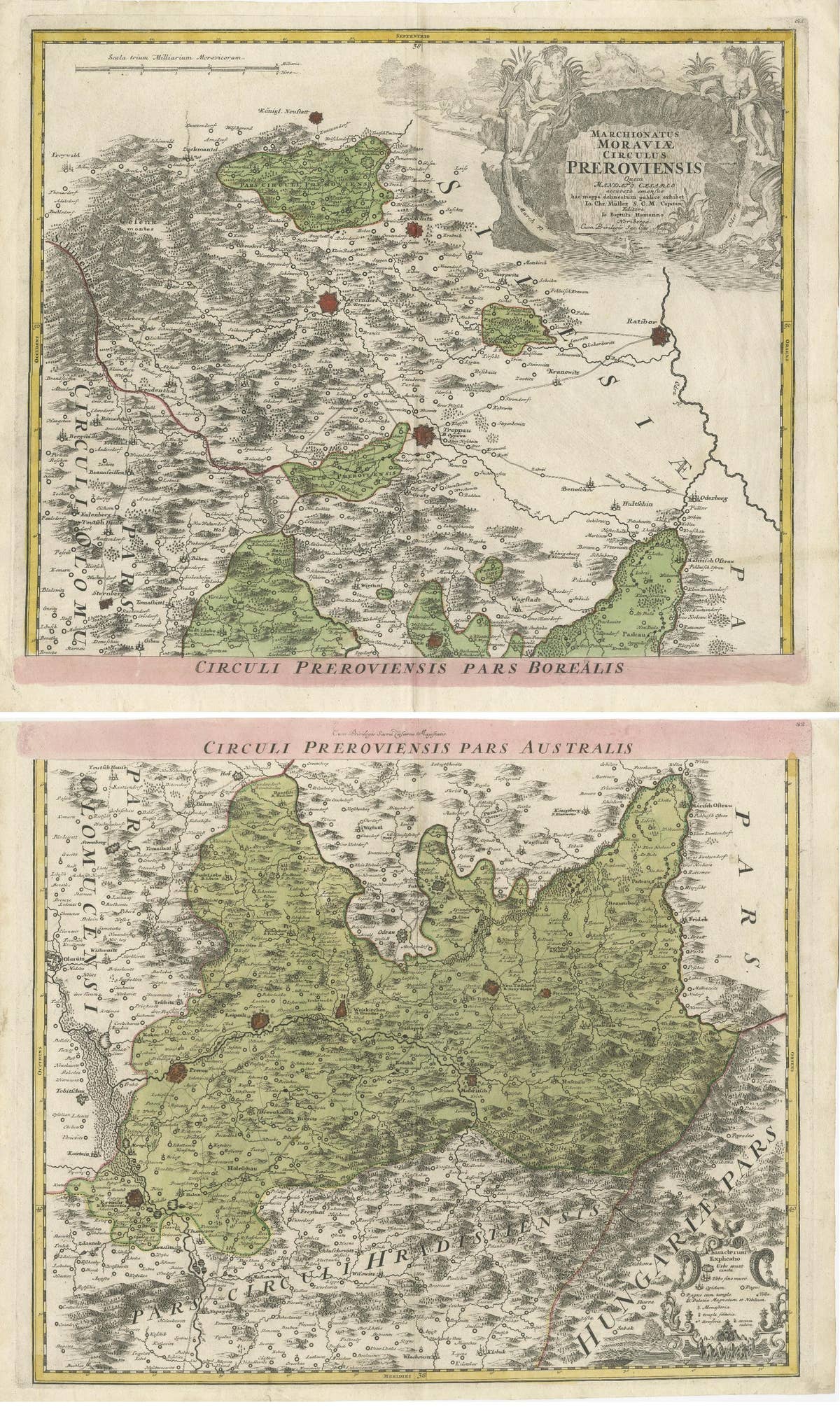 Set of 2 Antique Maps covering part of modern-day Czech Republic
