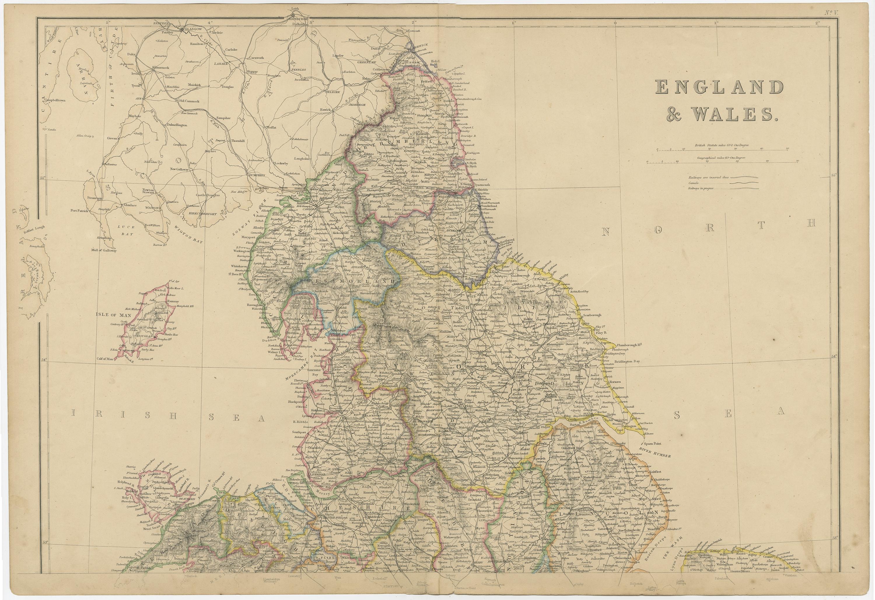 Cartes d'époque de 1859 de Wales and Wales : Détail géographique impérial de Blackie Bon état - En vente à Langweer, NL