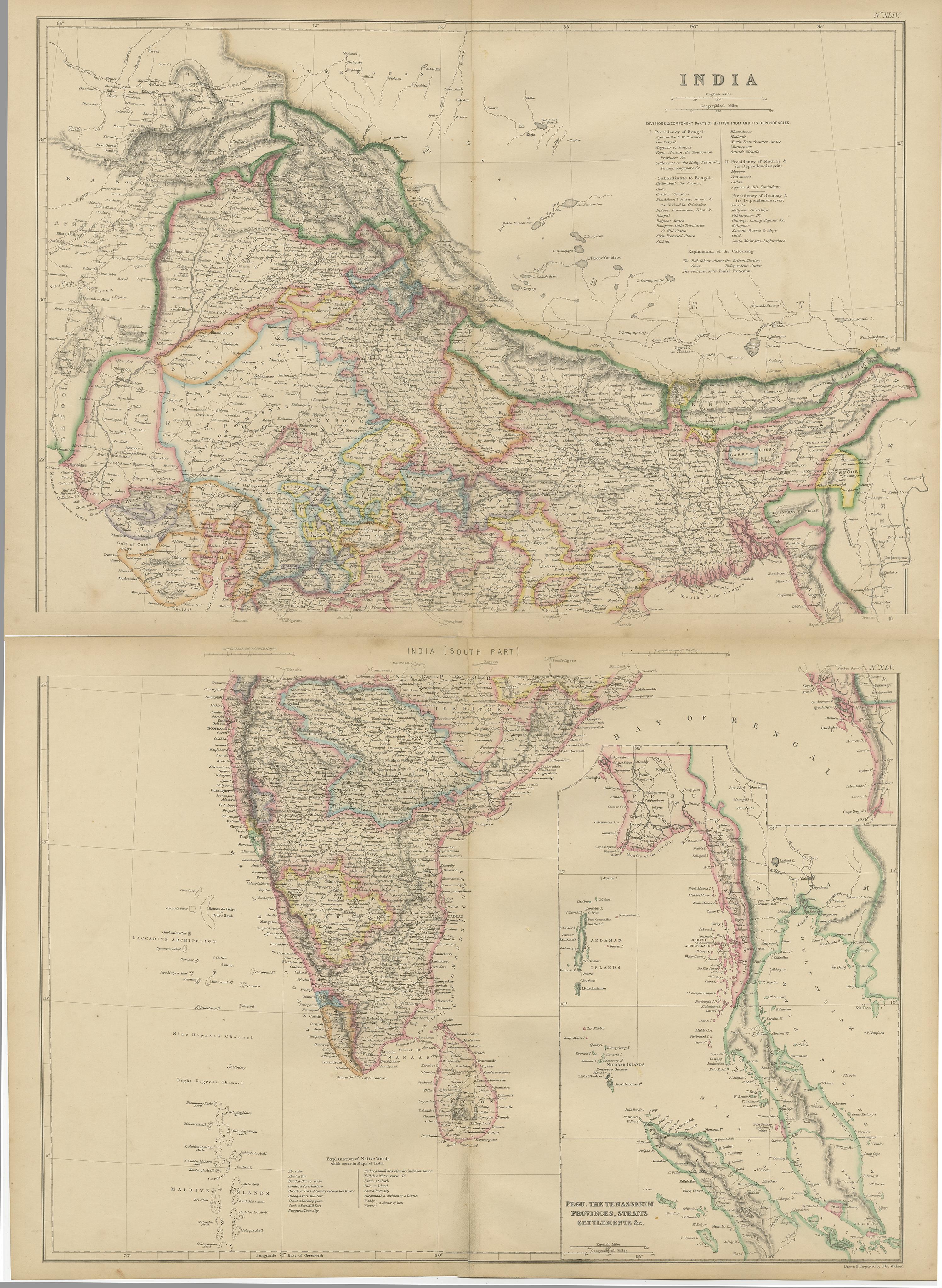 Antique map titled 'India'. Original antique map of India with inset maps of Pegu, the Tenasserim Provinces, straits settlements. This map originates from ‘The Imperial Atlas of Modern Geography’. Published by W. G. Blackie, 1859.

The 