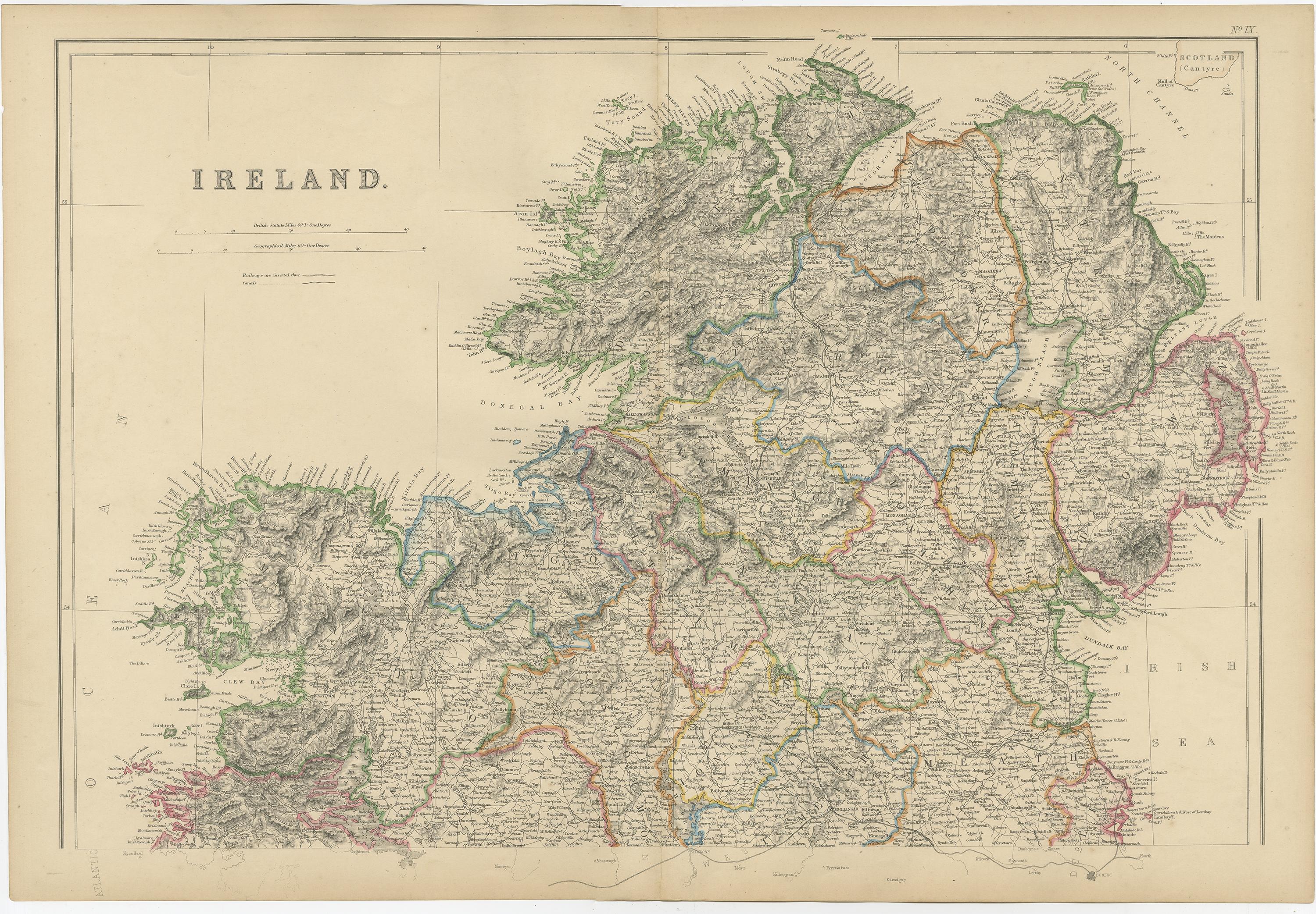 Antique map titled 'Ireland'. Original antique map of Ireland. This map originates from ‘The Imperial Atlas of Modern Geography’. Published by W. G. Blackie, 1859.