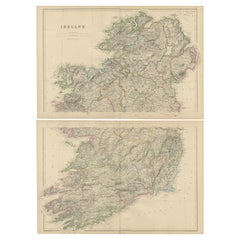 Set of 2 Antique Maps of Ireland by W. G. Blackie, 1859