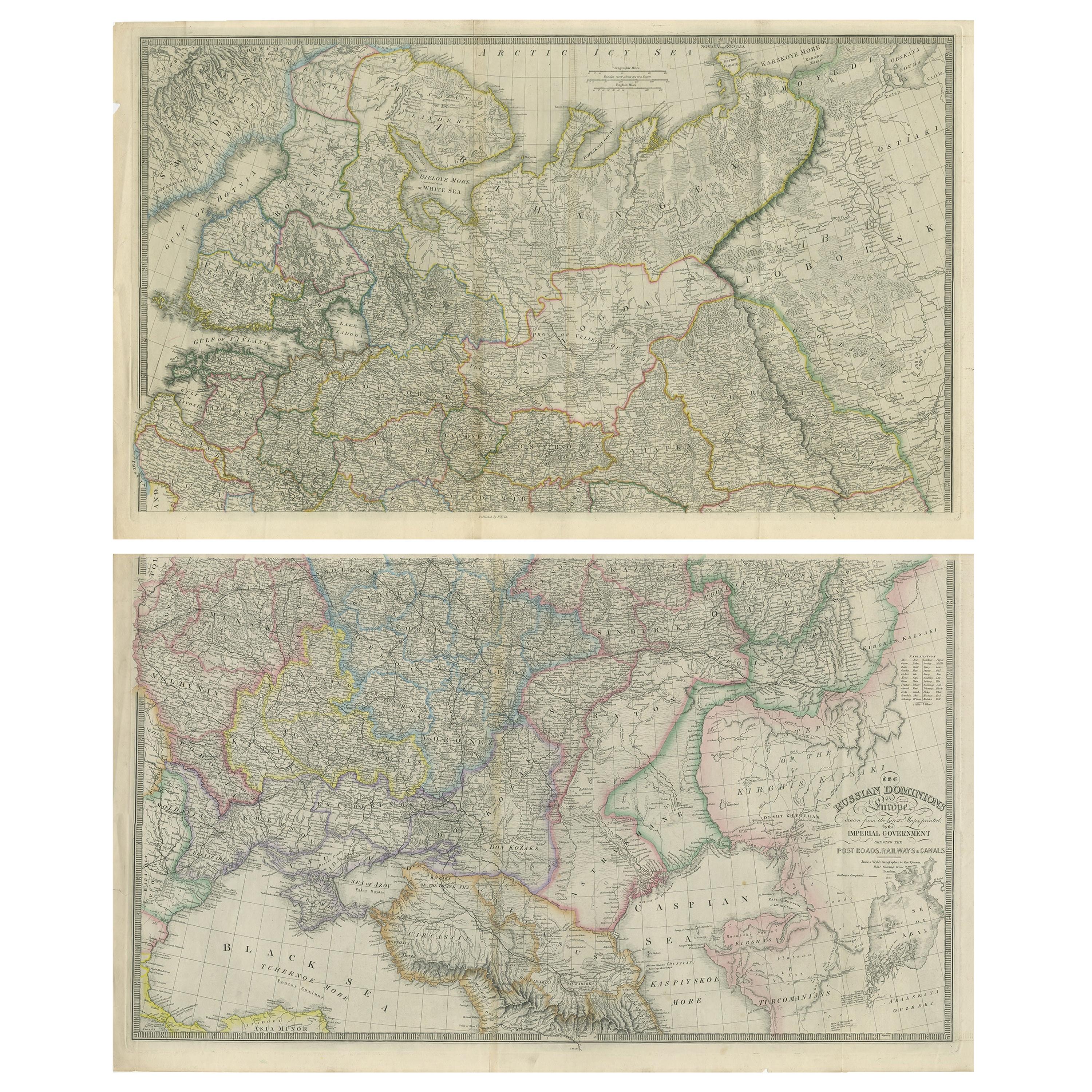 Set von 2 antiken Karten Russlands von Wyld, 1883