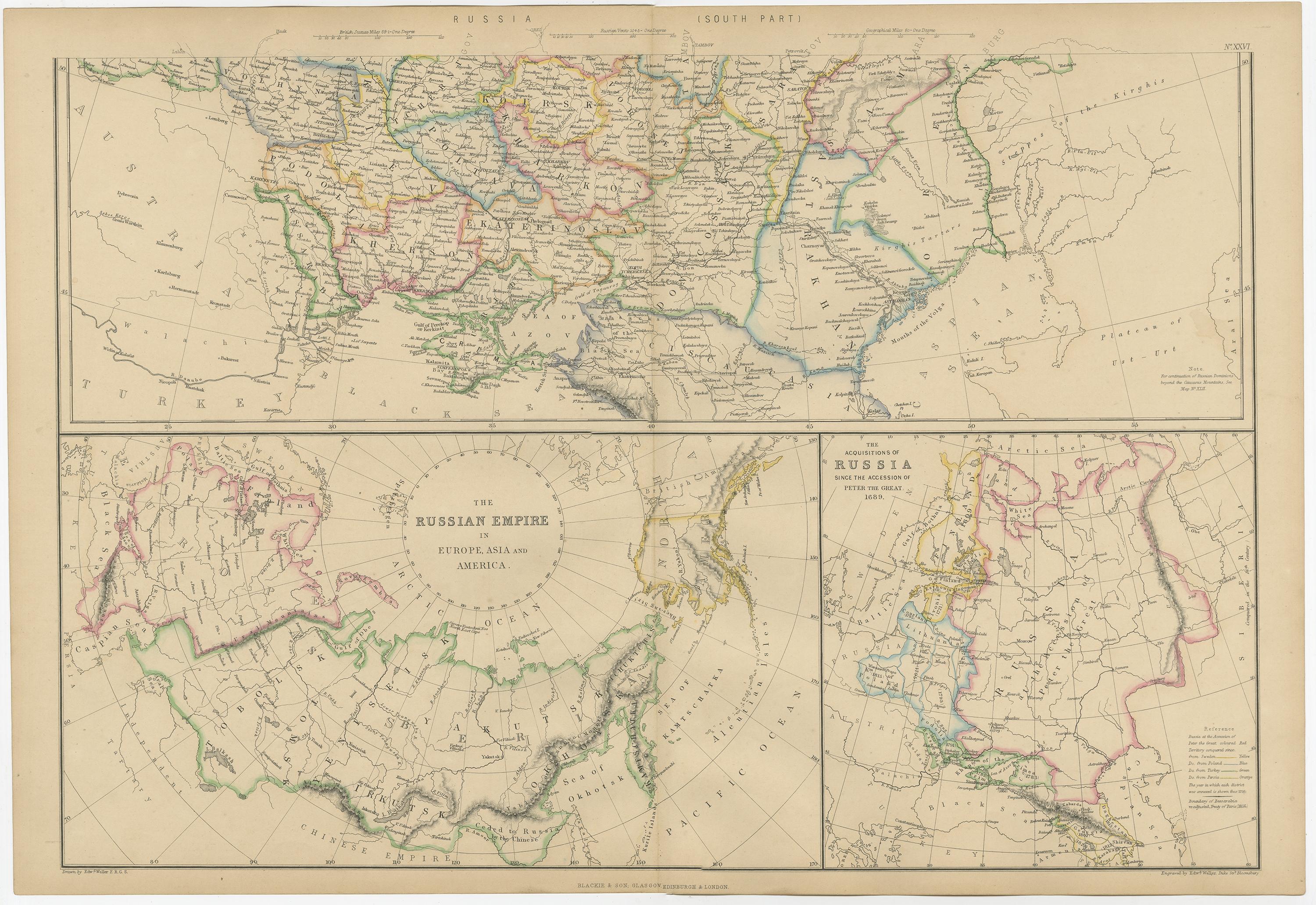 XIXe siècle Ensemble de 2 cartes anciennes de Russie en Europe par W. G. Blackie, 1859 en vente