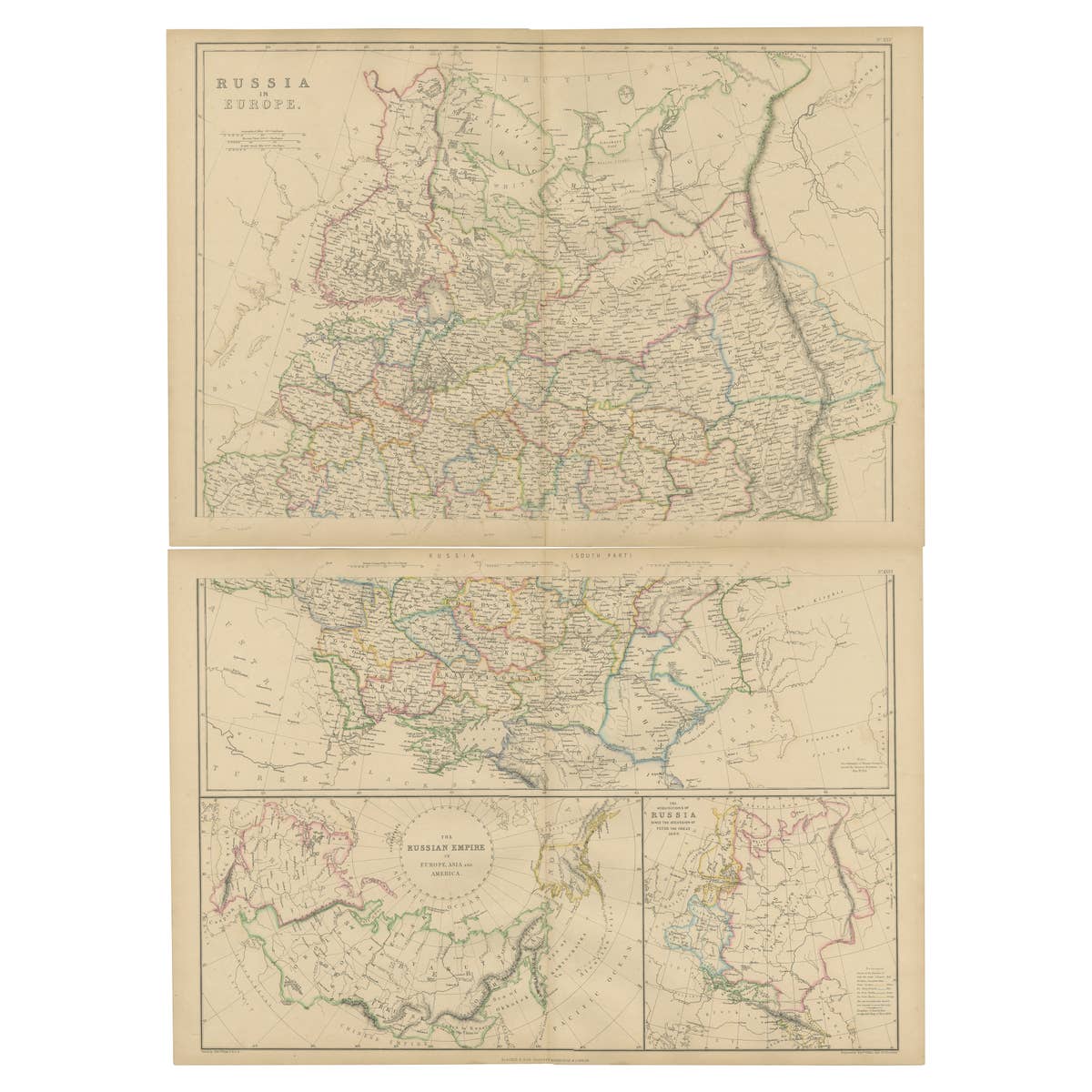Set of 2 Antique Maps of Russia in Europe by W. G. Blackie, 1859