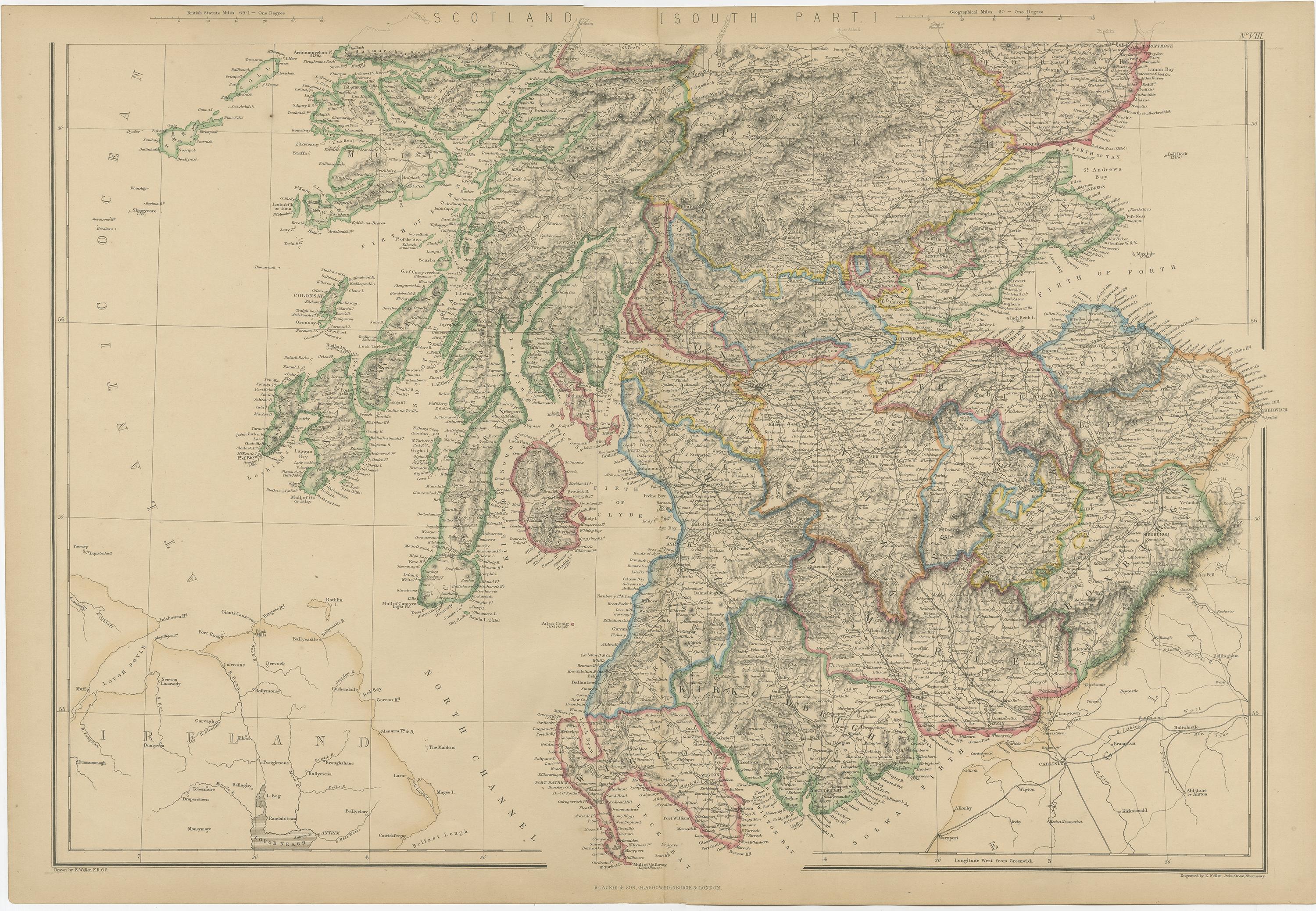 19th Century Set of 2 Antique Maps of Scotland by W. G. Blackie, 1859 For Sale