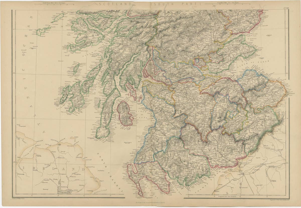 Set of 2 Antique Maps of Scotland by W. G. Blackie, 1859