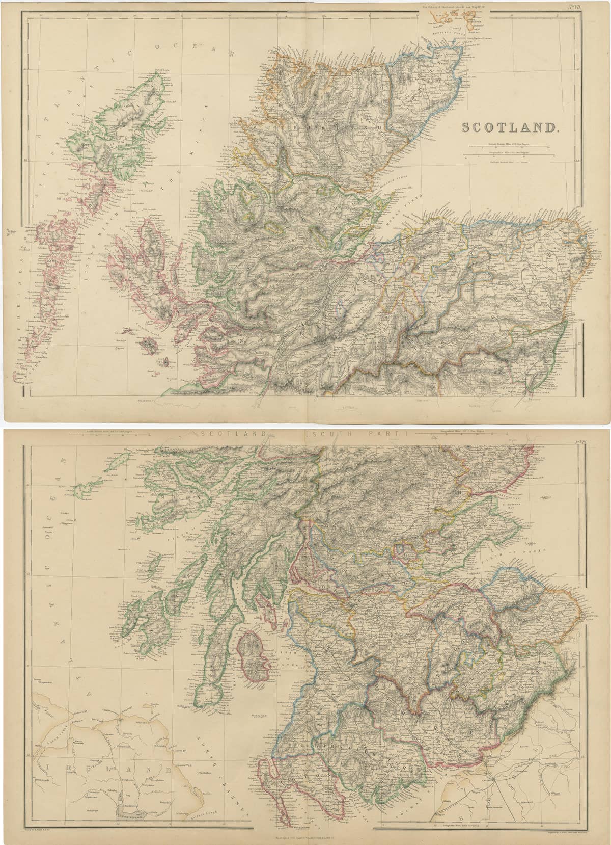 Set of 2 Antique Maps of Scotland by W. G. Blackie, 1859