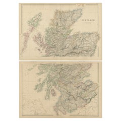 Set di 2 mappe antiche della Scozia di W. G. Blackie, 1859