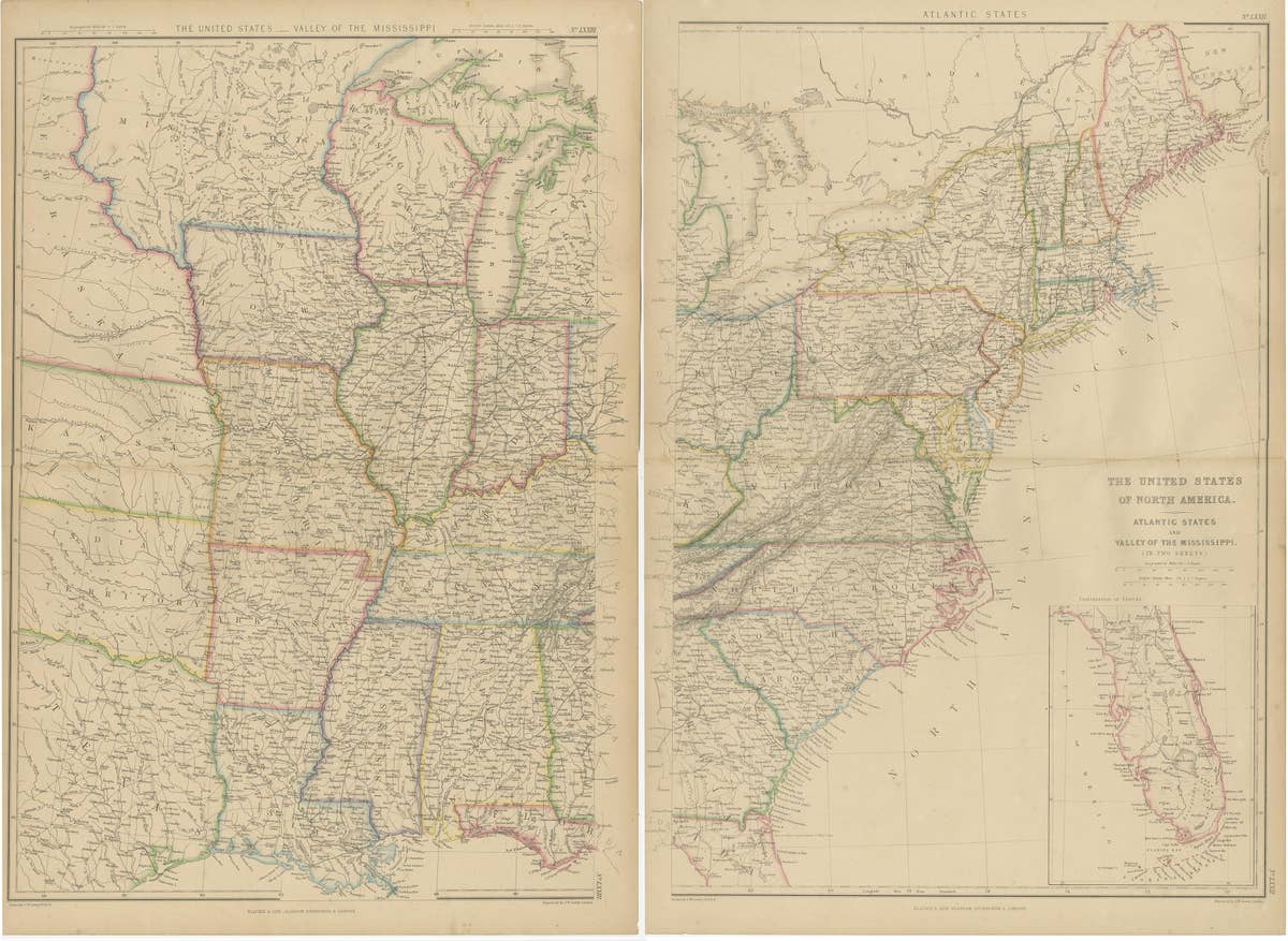Set of 2 Antique Maps of the United States by W. G. Blackie, 1859