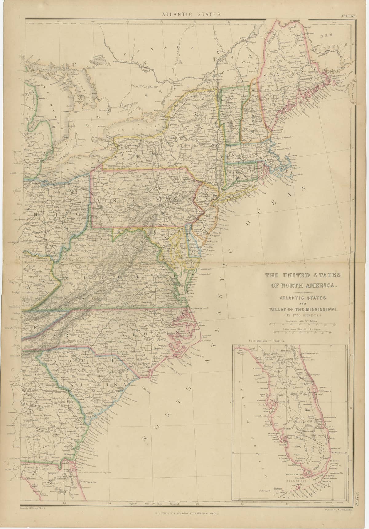 Set of 2 Antique Maps of the United States by W. G. Blackie, 1859