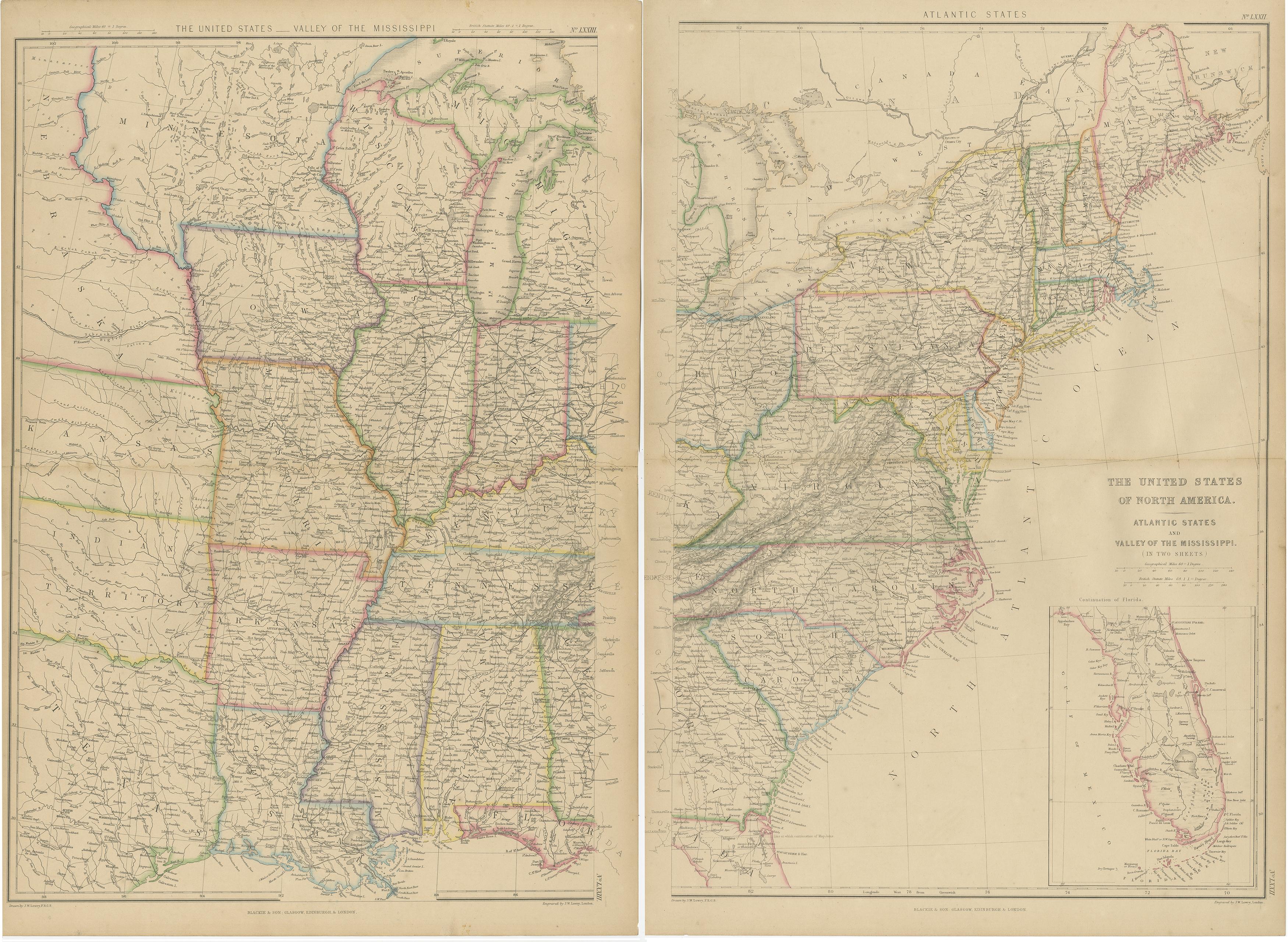 Paper Set of 2 Antique Maps of the United States by W. G. Blackie, 1859 For Sale
