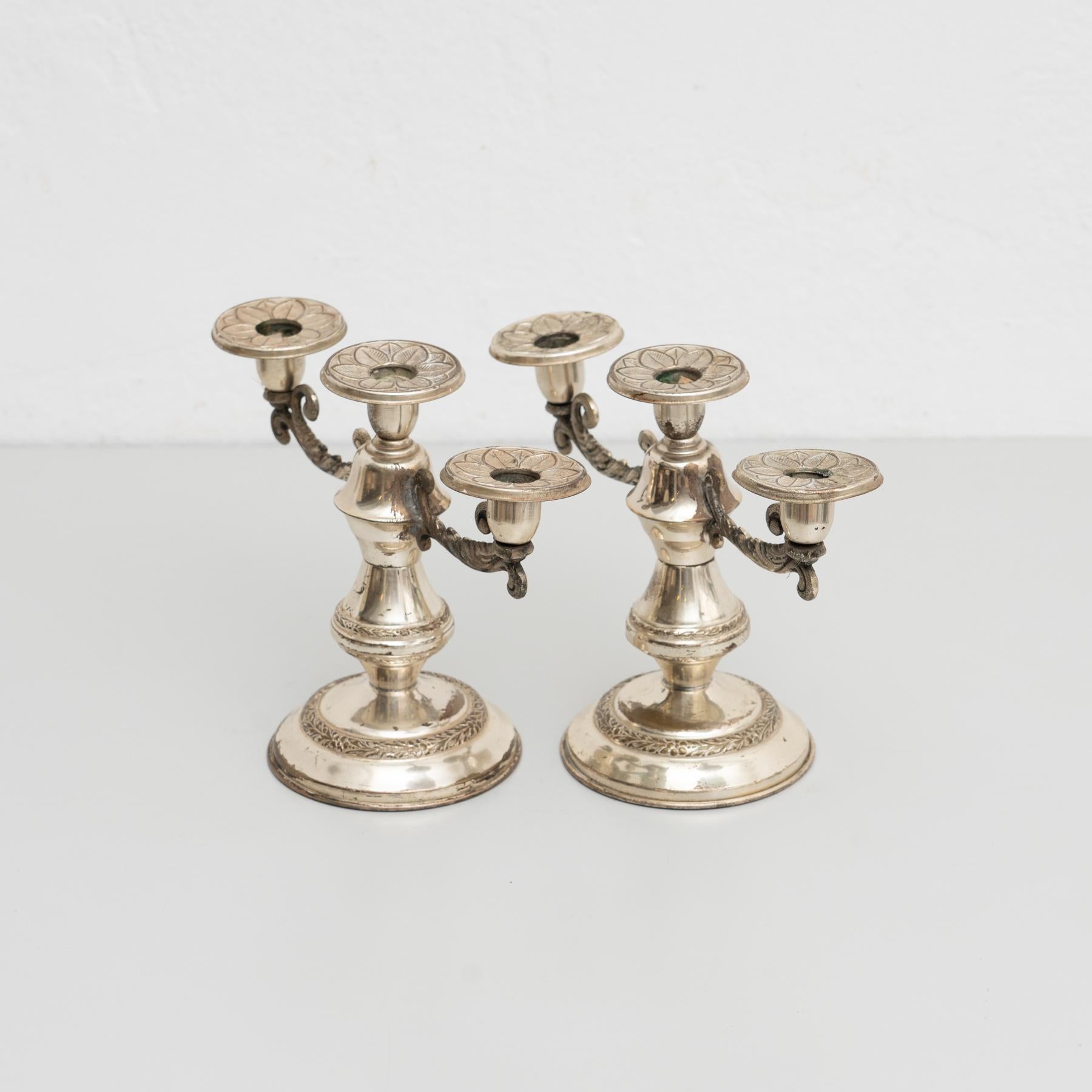 Set of 2 Antique Metal Chandeliers, circa 1950 For Sale 9