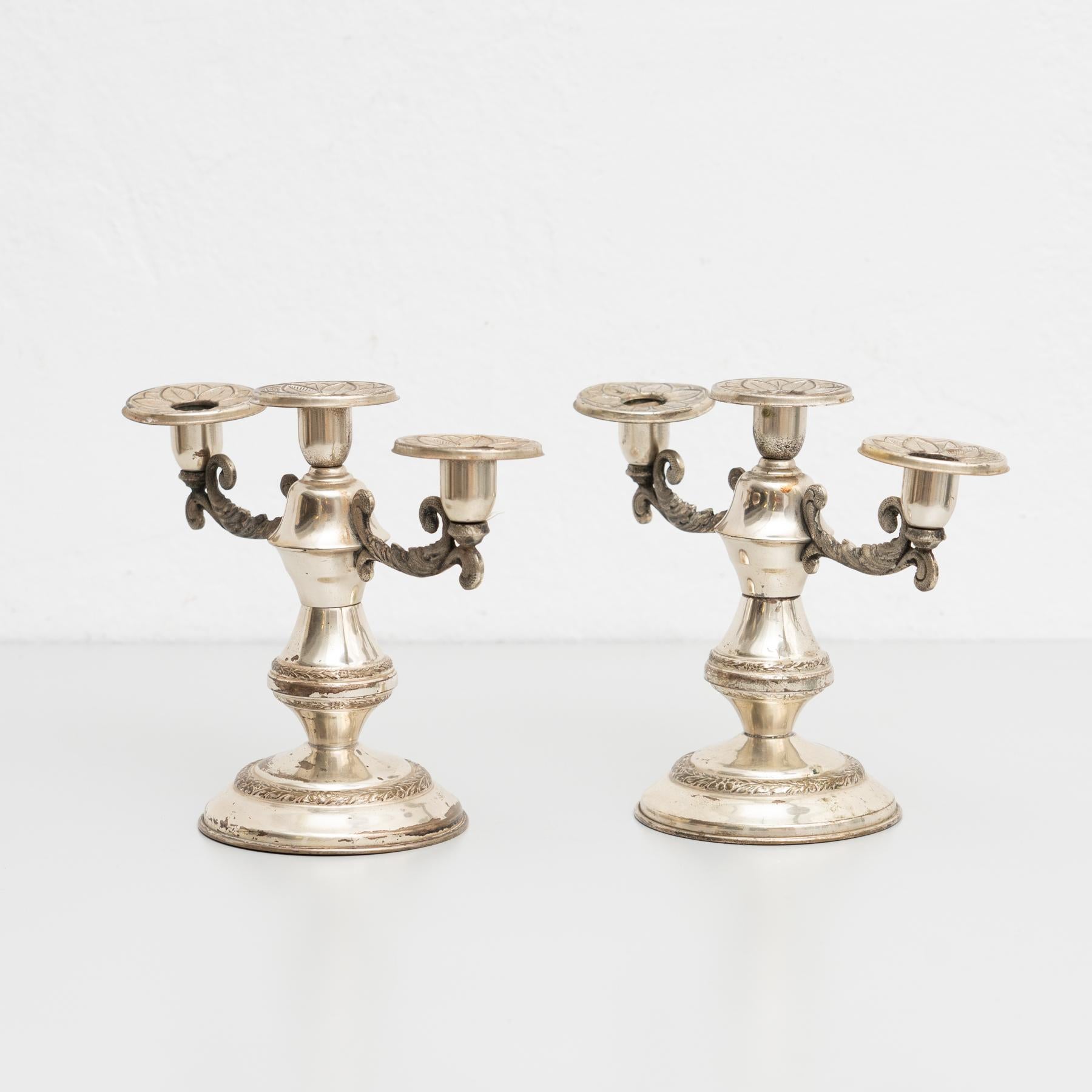 Spanish Set of 2 Antique Metal Chandeliers, circa 1950 For Sale